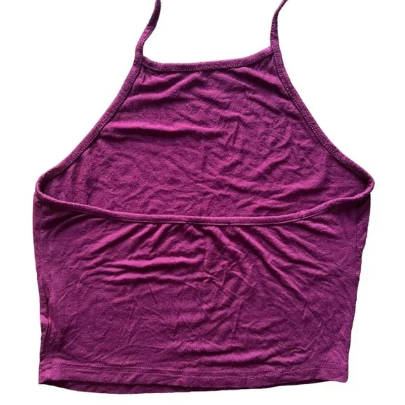 Shein Maroon  Halter Crop Top Tie Back Solid Women's Size Small - Picture 5 of 7